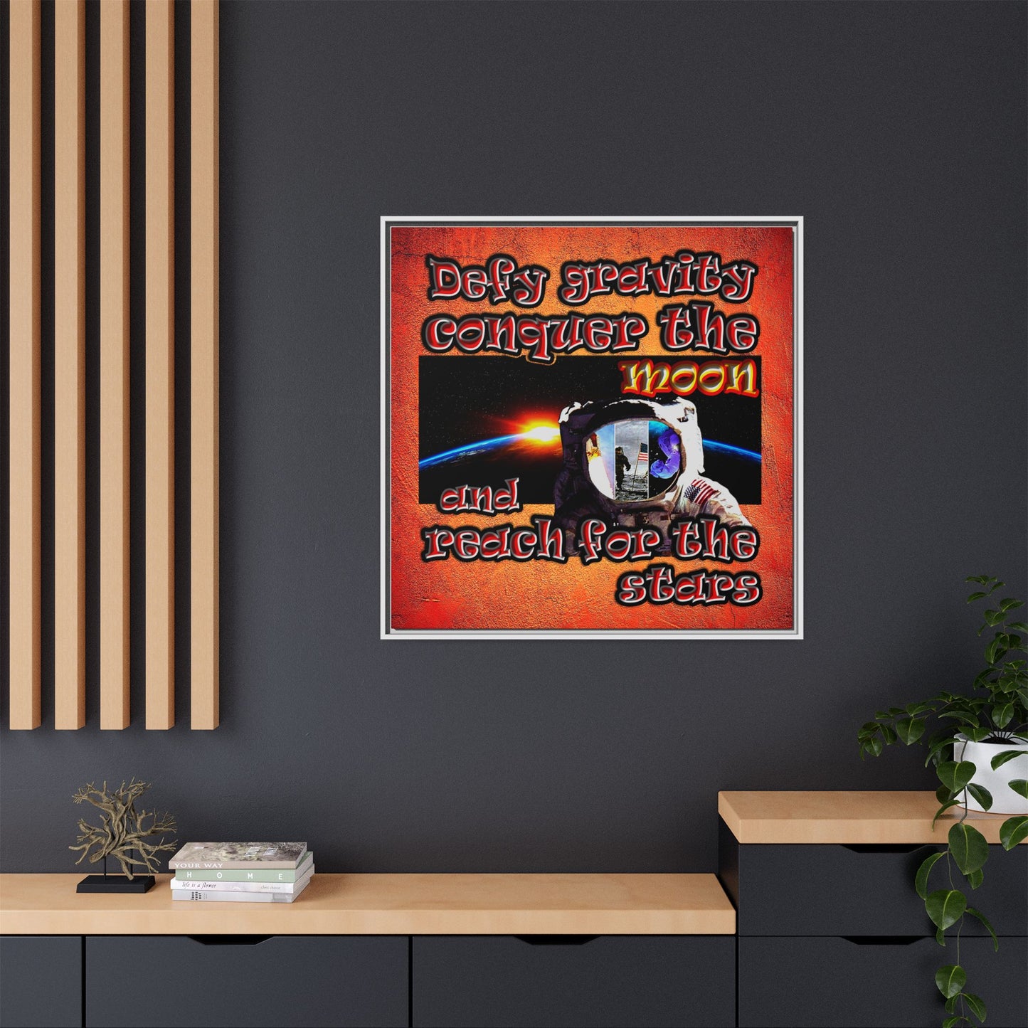 defy conquer reach - framed canvas art (burnt orange)