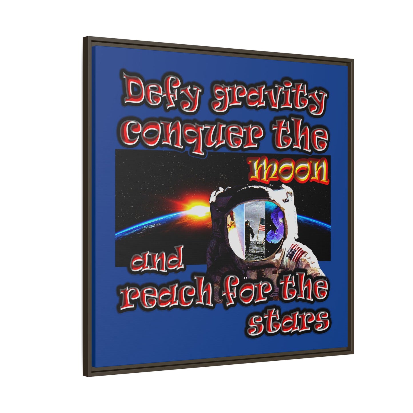 defy conquer reach - framed canvas art (dark blue)