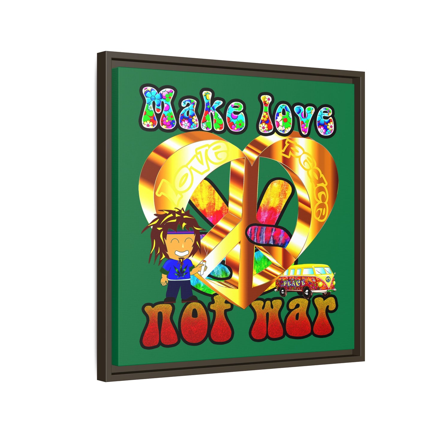love peace - framed canvas art (dark green)