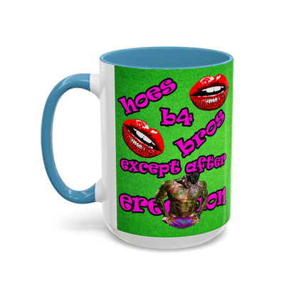 hoes b4 bros - Accent Mug (green turf)