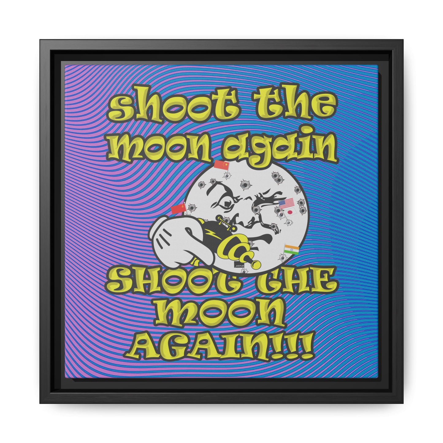 shoot the moon again - framed canvas art (light blue-purple wave)