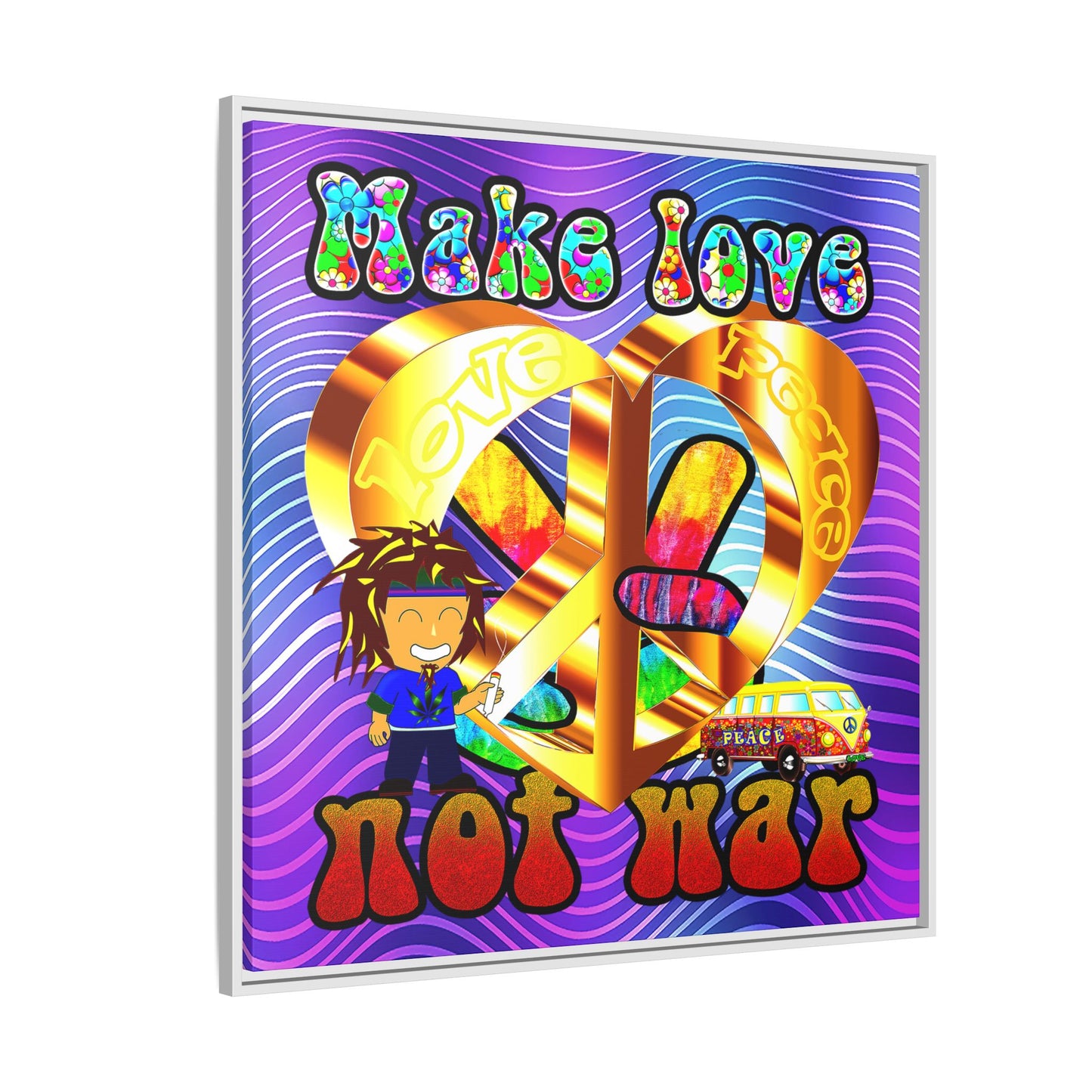love peace - framed canvas art (purple wave)