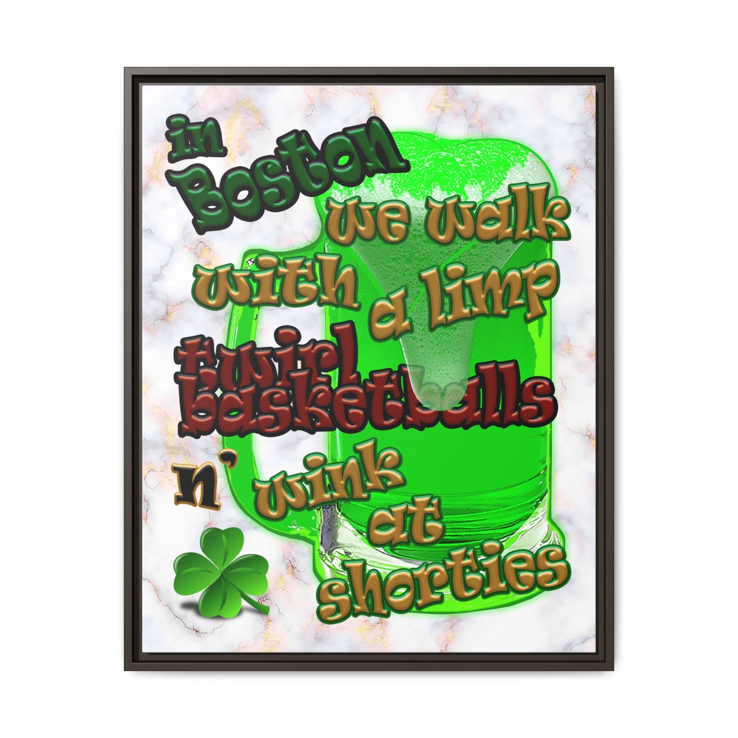celtics logo - framed canvas art (white marble)