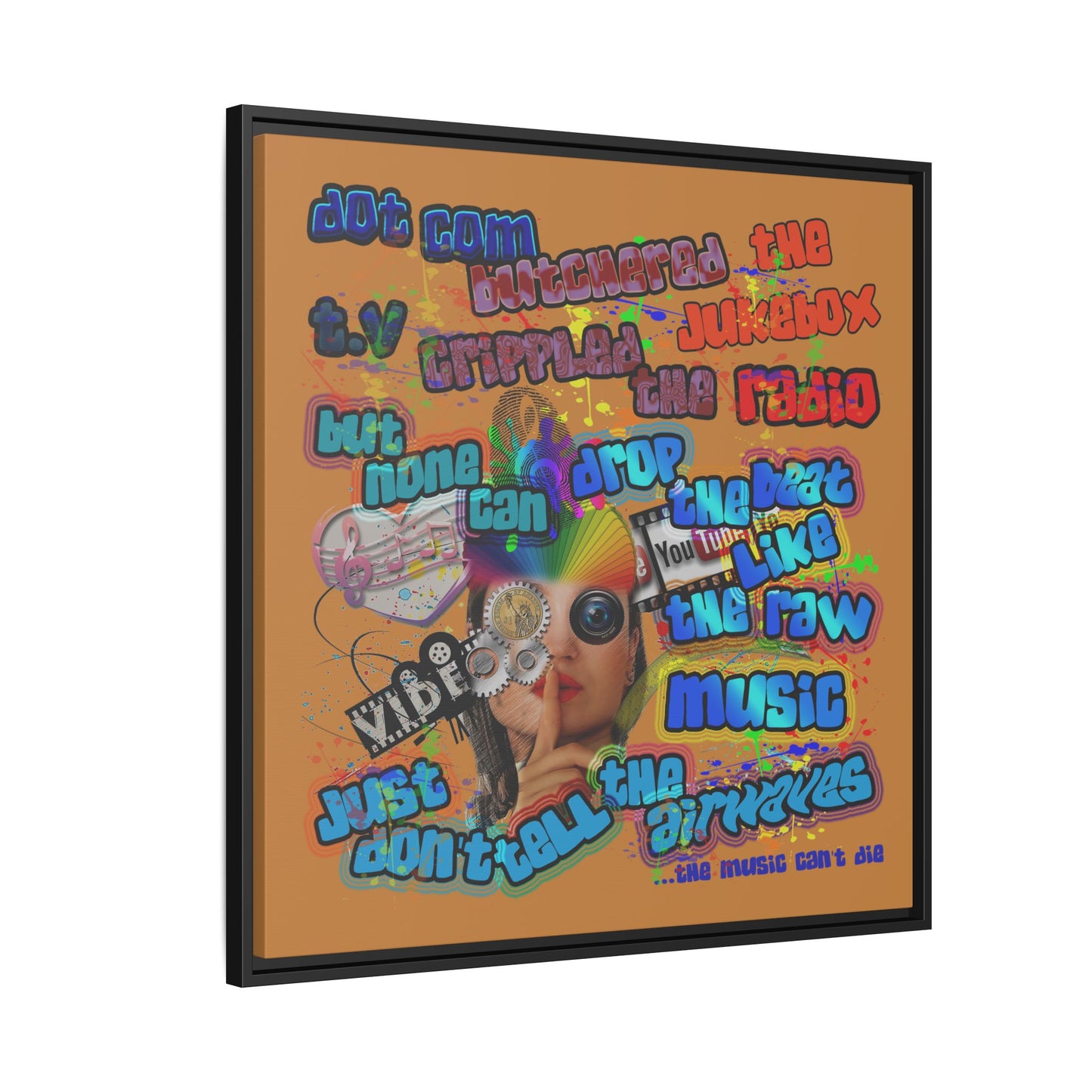 drop the beat - framed canvas art (light brown)