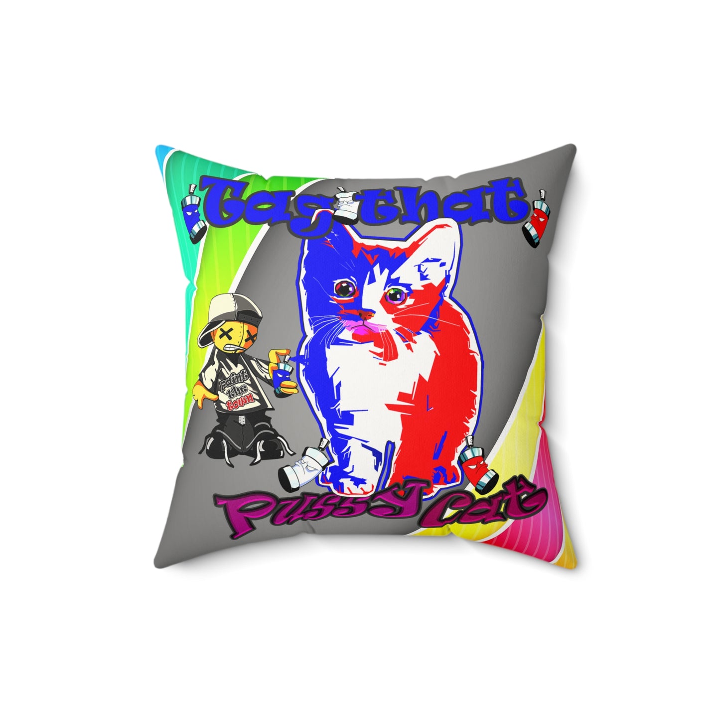 tag that - Faux Suede Square Pillow - (rainbow split)