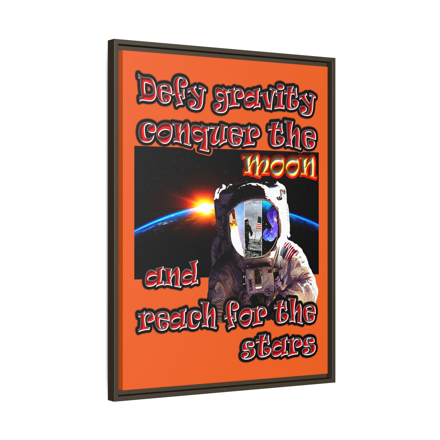 defy conquer reach - framed canvas art (orange)