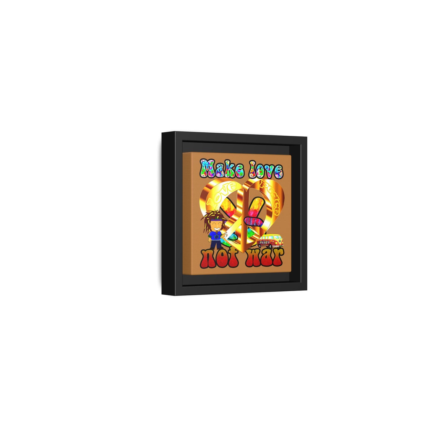 love peace - framed canvas art (light brown)