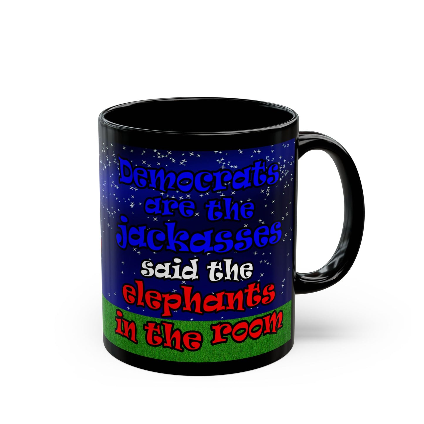 donkeys and elephants - Black Mug ('snoops' background)