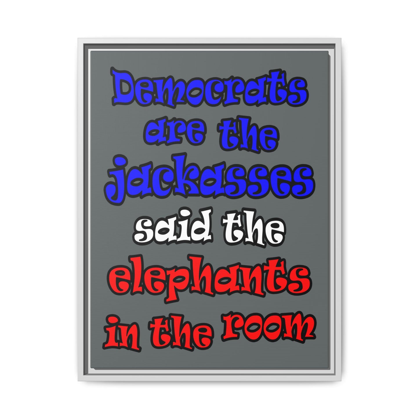 donkeys and elephants - framed canvas art (dark grey)