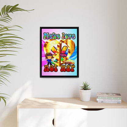 love peace - framed canvas art (light blue-pink wave)