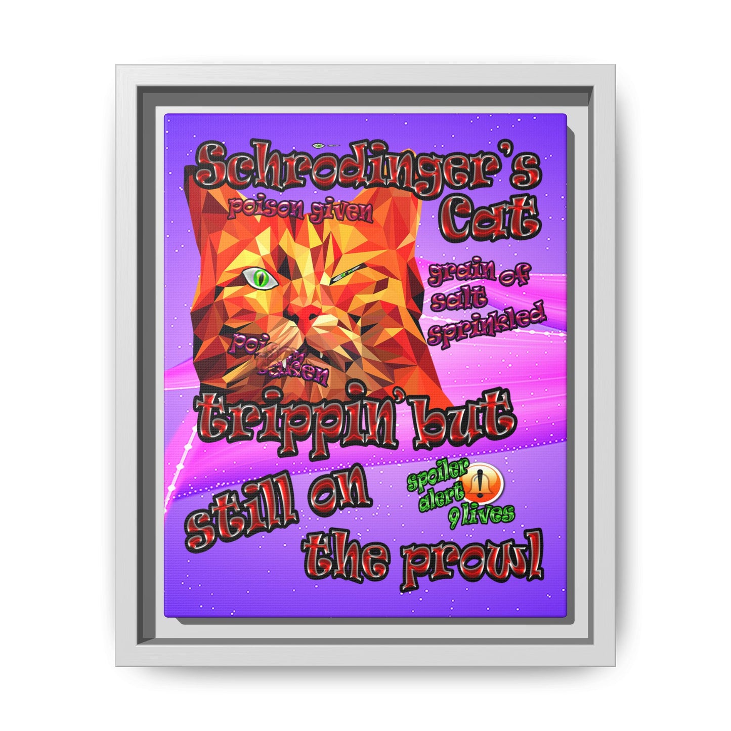 schrodinger's cat - framed canvas art (purple-pink wave)