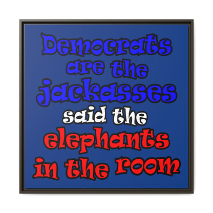 donkeys and elephants - framed canvas art (dark blue)