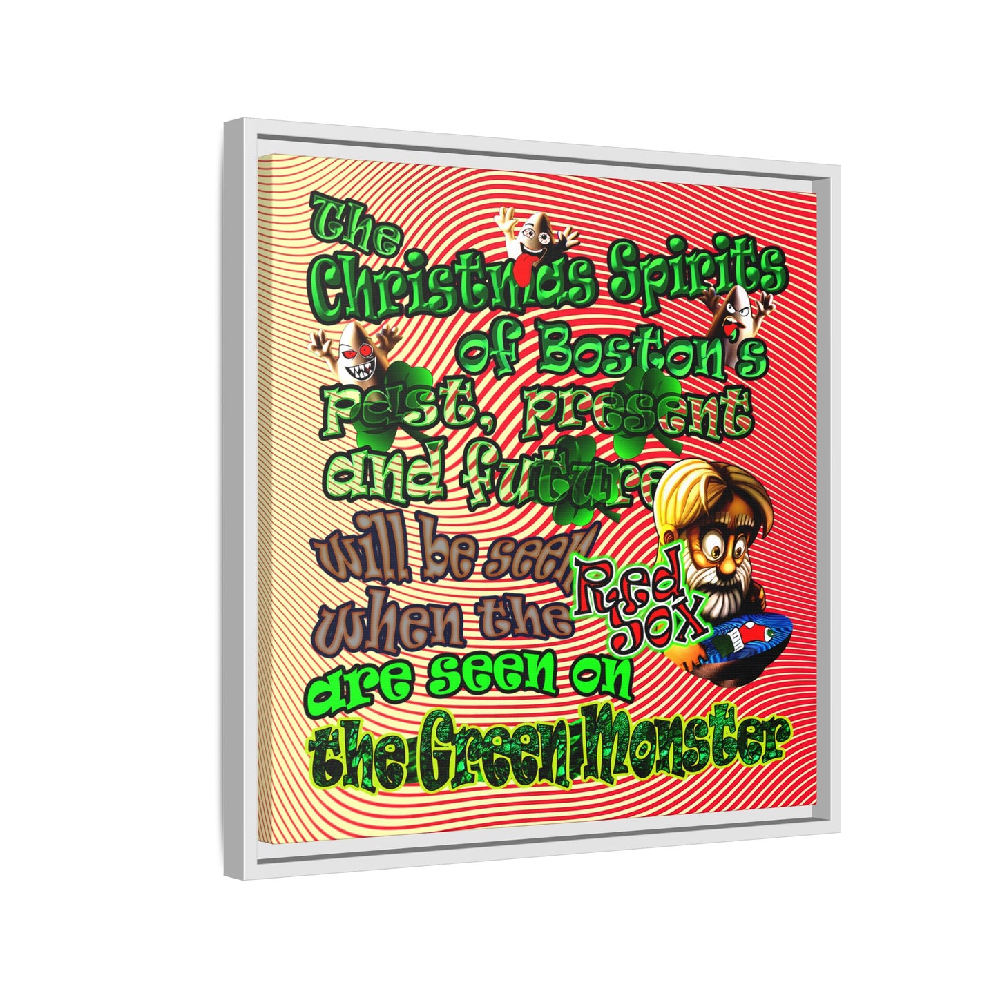 christmas spirits of boston - framed canvas art (yellow-orange wave)