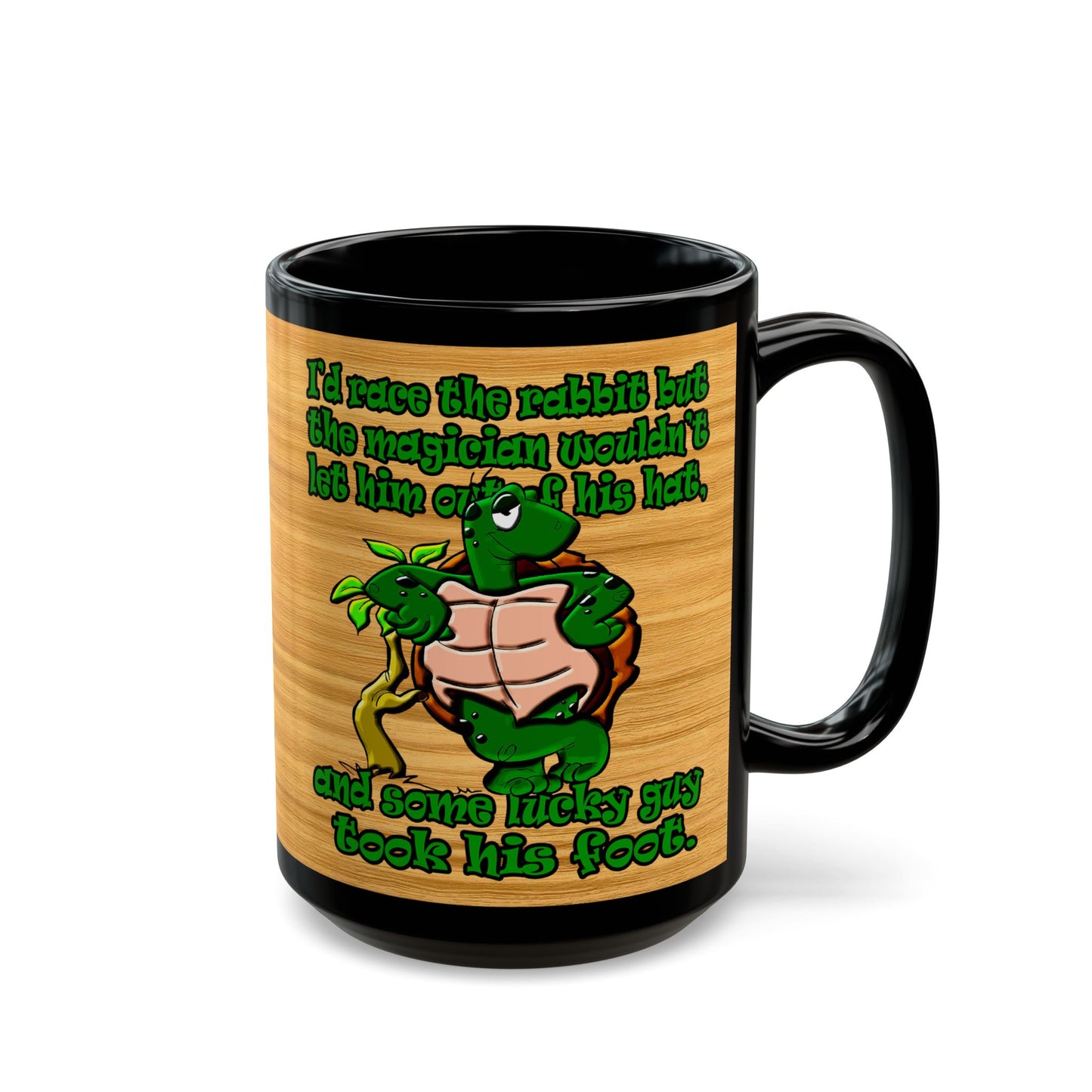 turtle race - Black Mug (butterscotch wood finish)