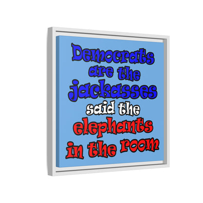 donkeys and elephants - framed canvas art (light blue)