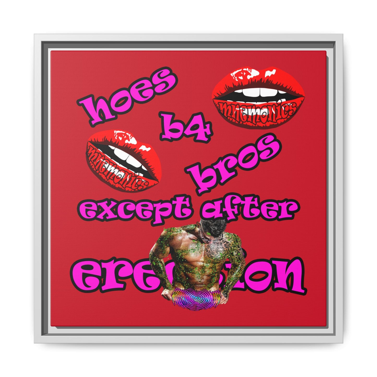 hoes b4 bros - framed canvas art (dark red)