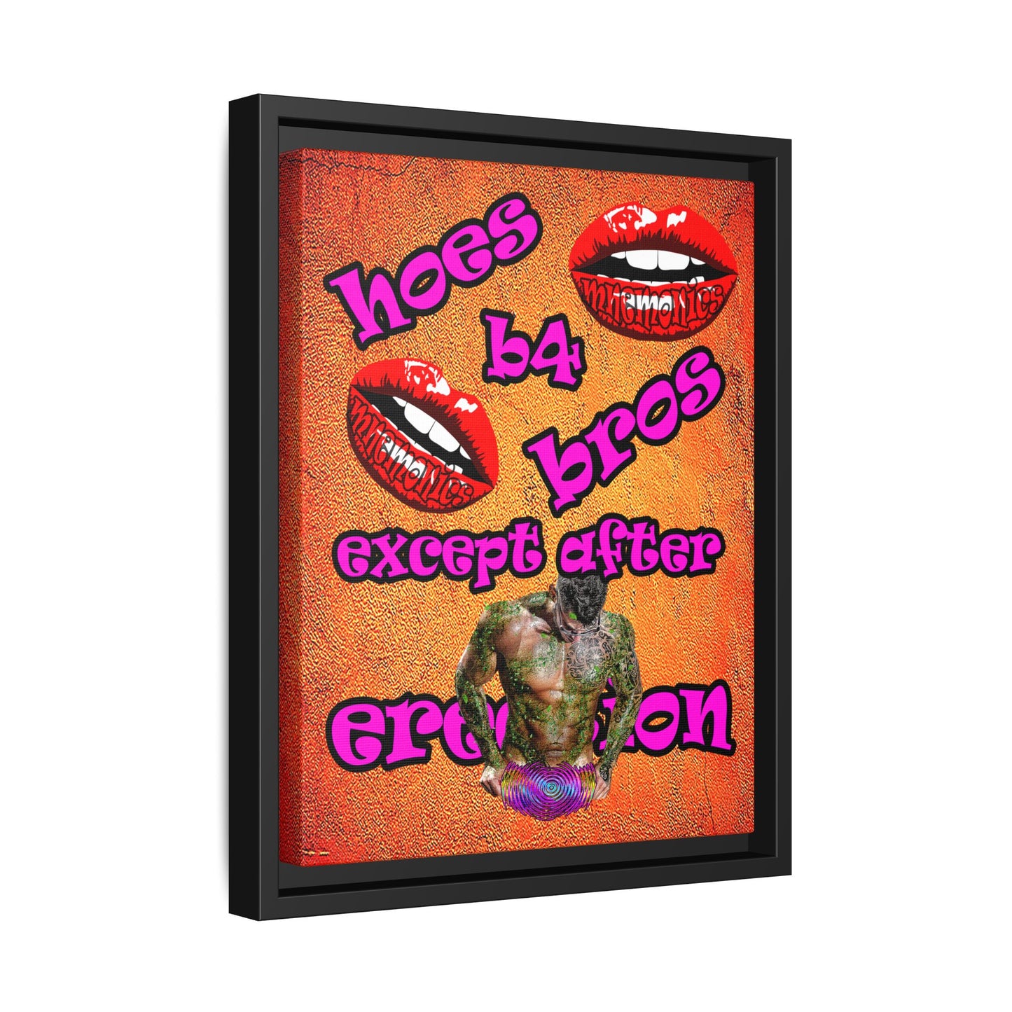 hoes b4 bros - framed canvas art (burnt orange)