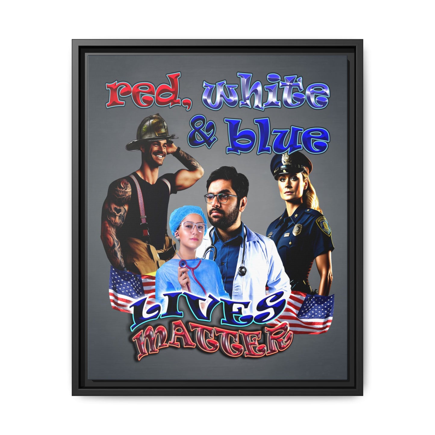 rw&b lives matter - framed canvas art (grey-light grey)