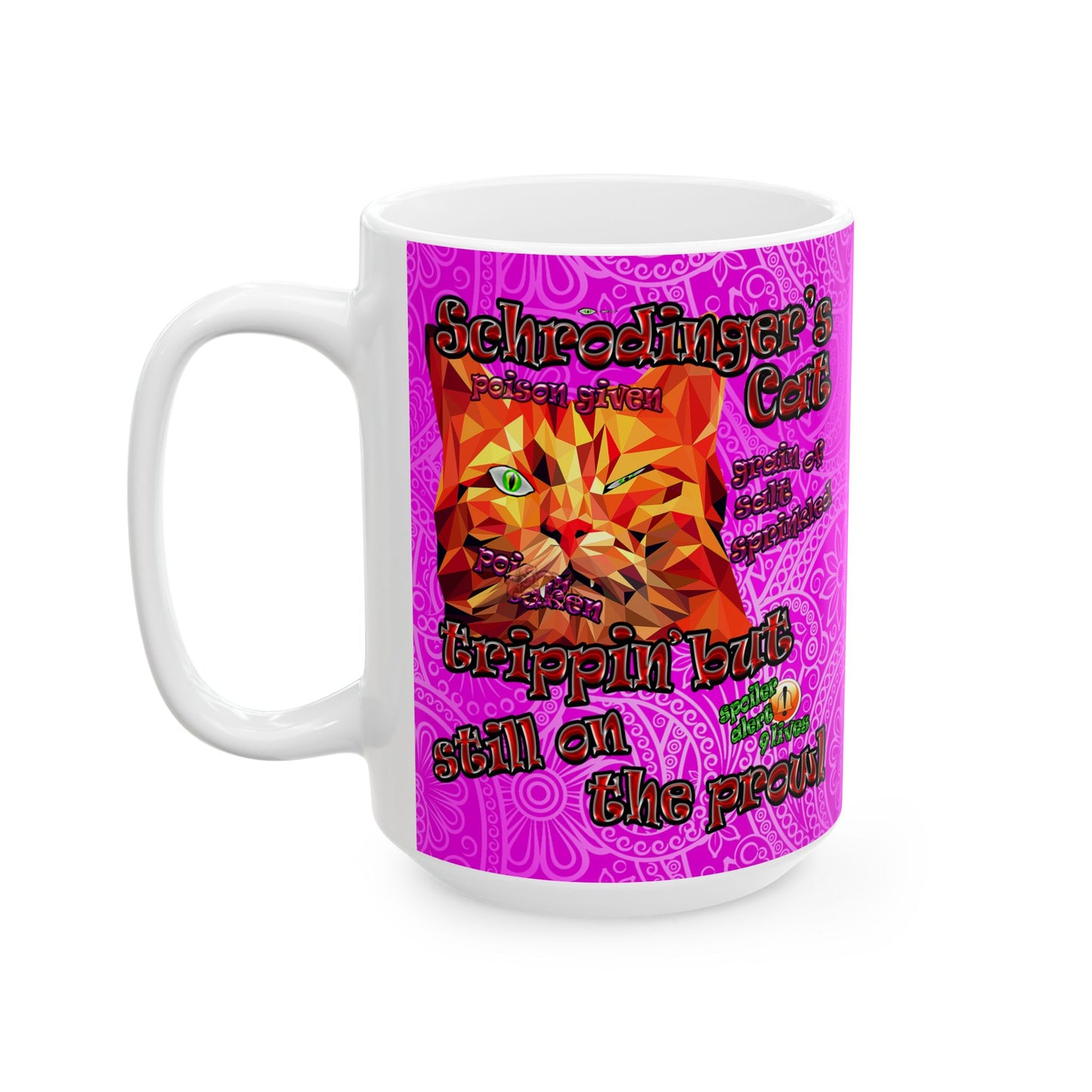 schrodinger's cat - White Mug (pink swirl)