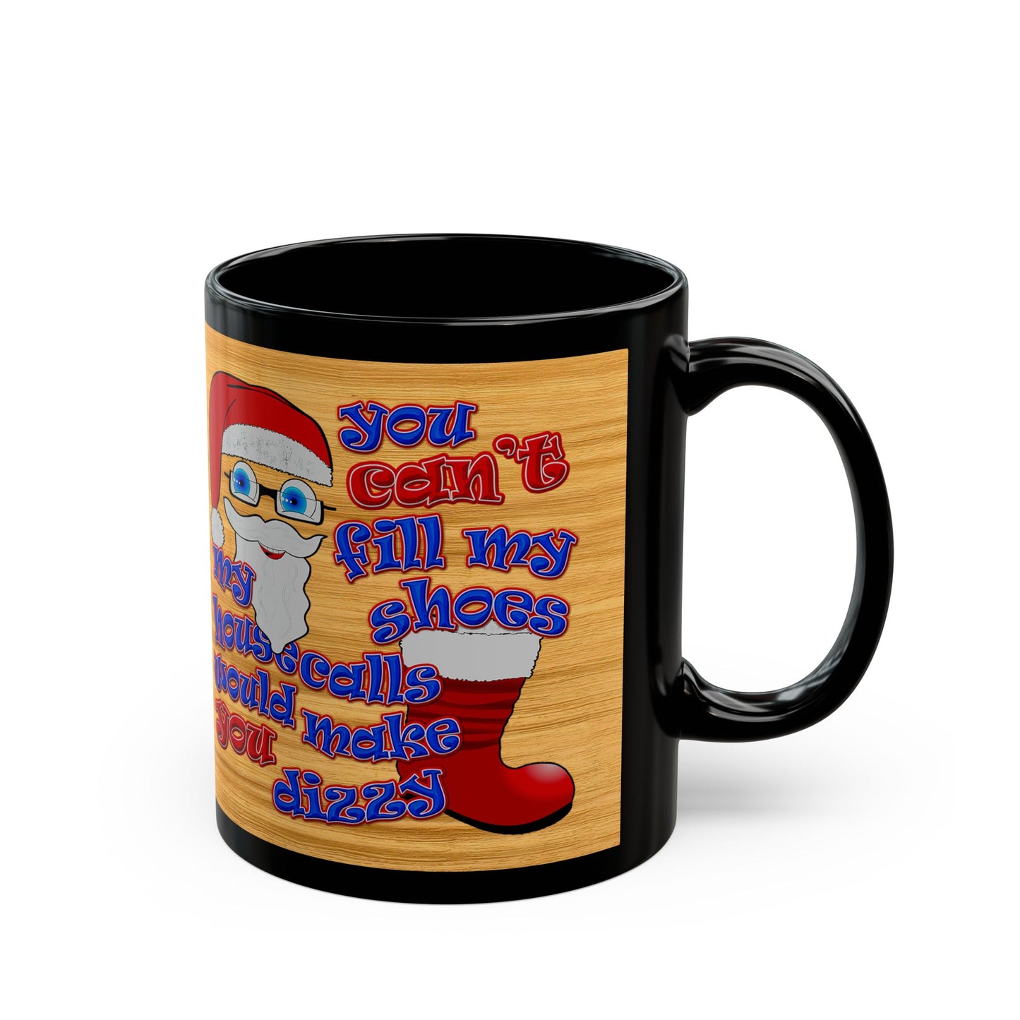 santa's shoes - Black Mug (butterscotch wood finish)