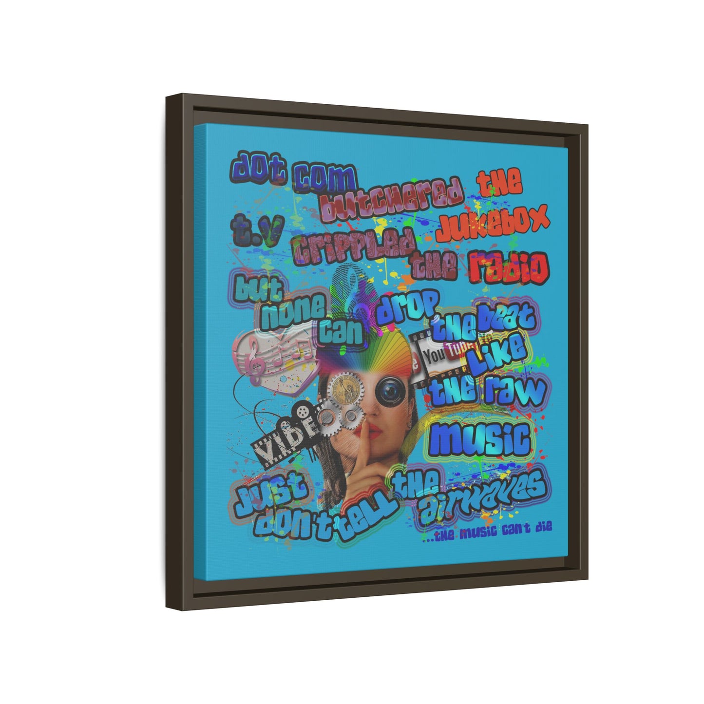 drop the beat - framed canvas art (turquoise)