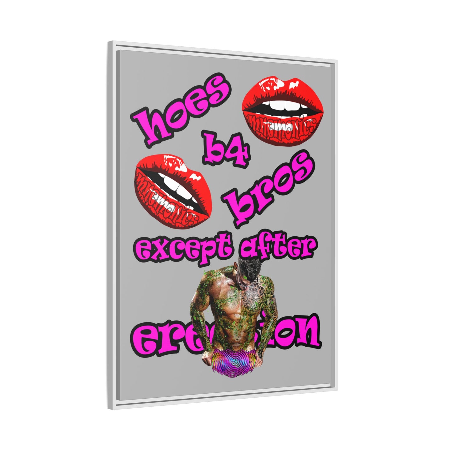 hoes b4 bros - framed canvas art (light grey)