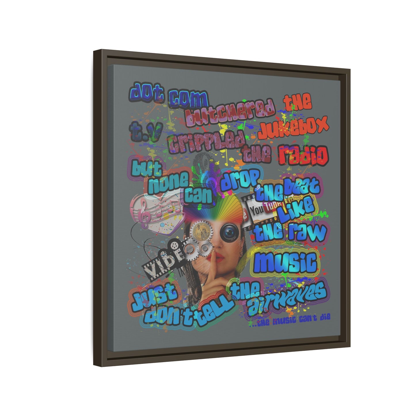 drop the beat - framed canvas art (dark grey)