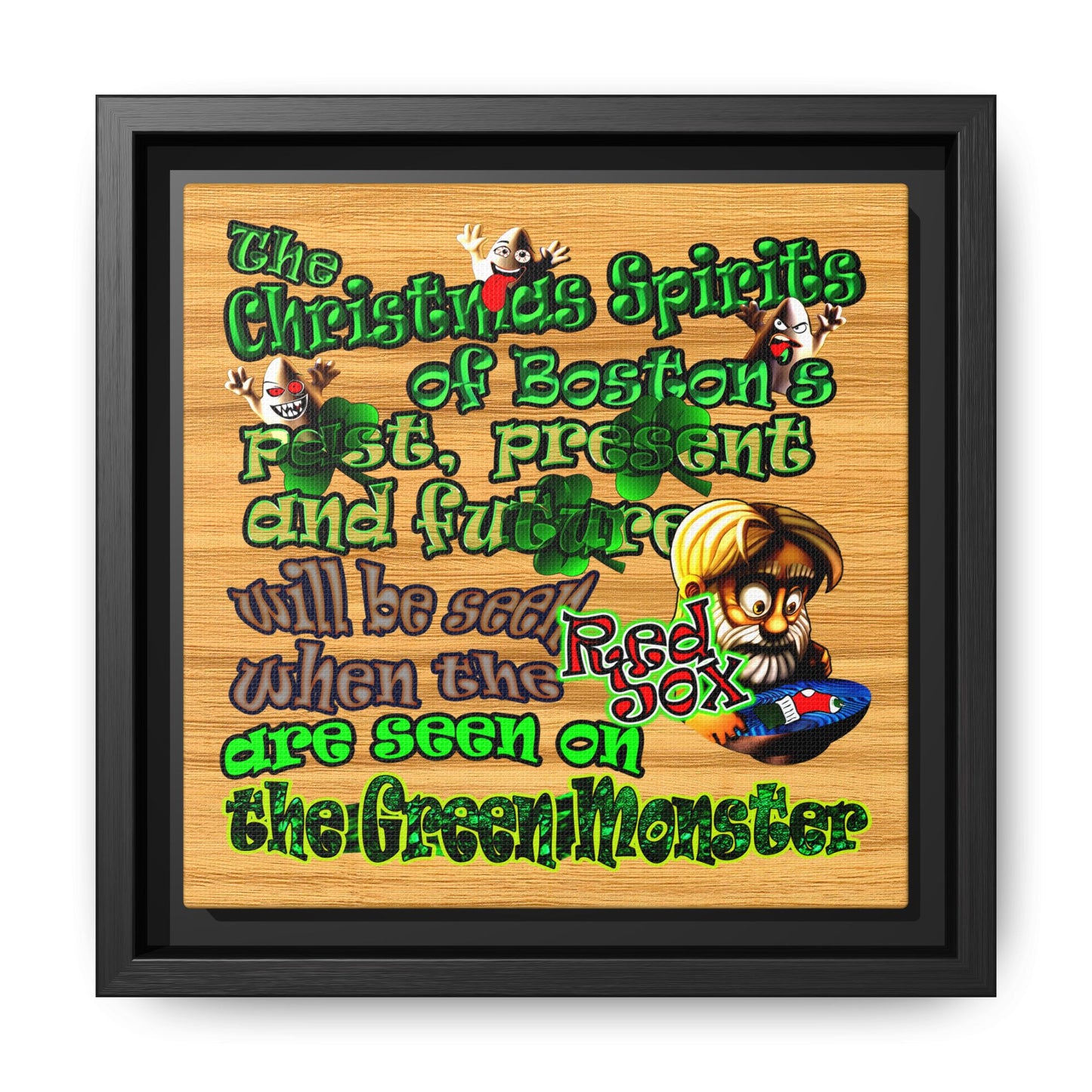christmas spirits of boston - framed canvas art (butterscotch wood finish)