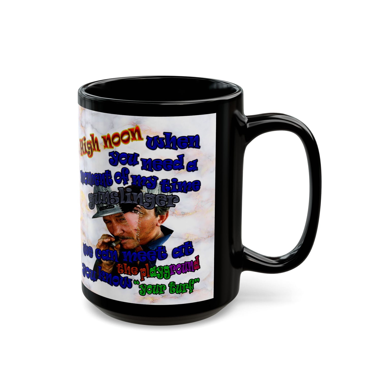 high noon - Black Mug (white marble)