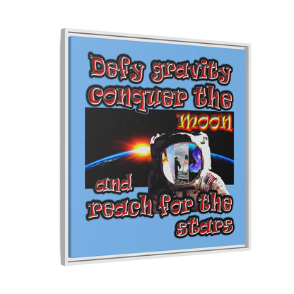 defy conquer reach - framed canvas art (light blue)