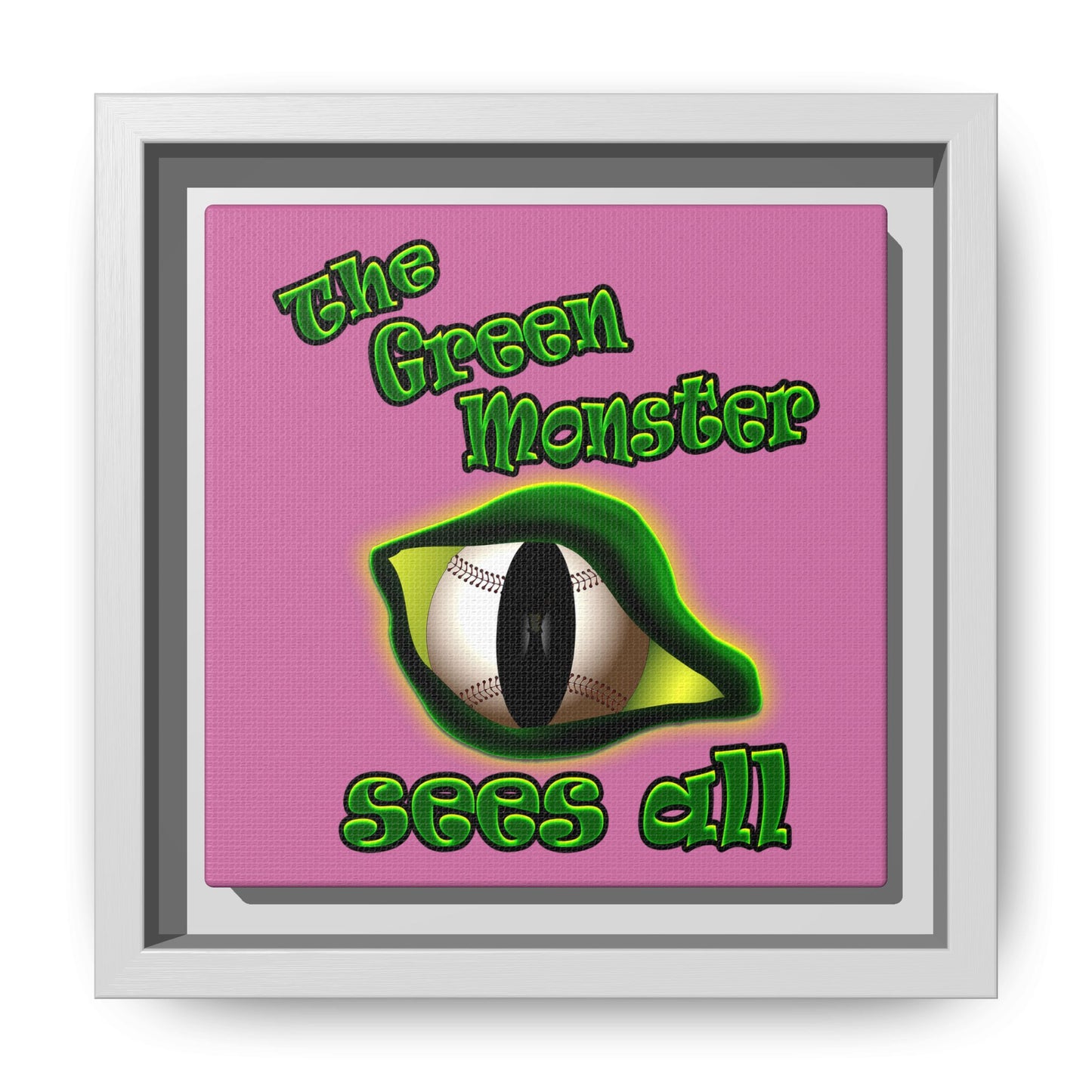 green monster - framed canvas art (light pink)
