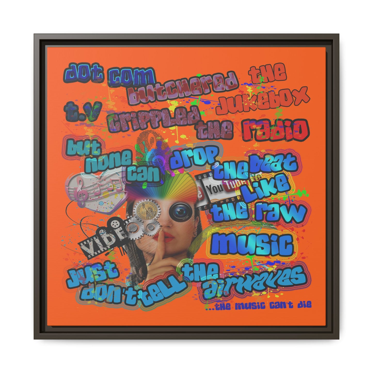 drop the beat - framed canvas art (orange)