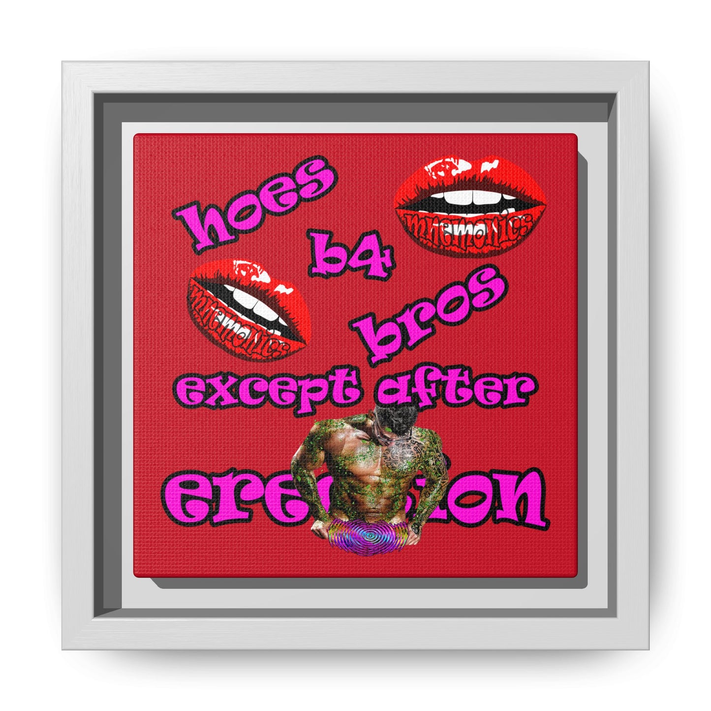 hoes b4 bros - framed canvas art (dark red)