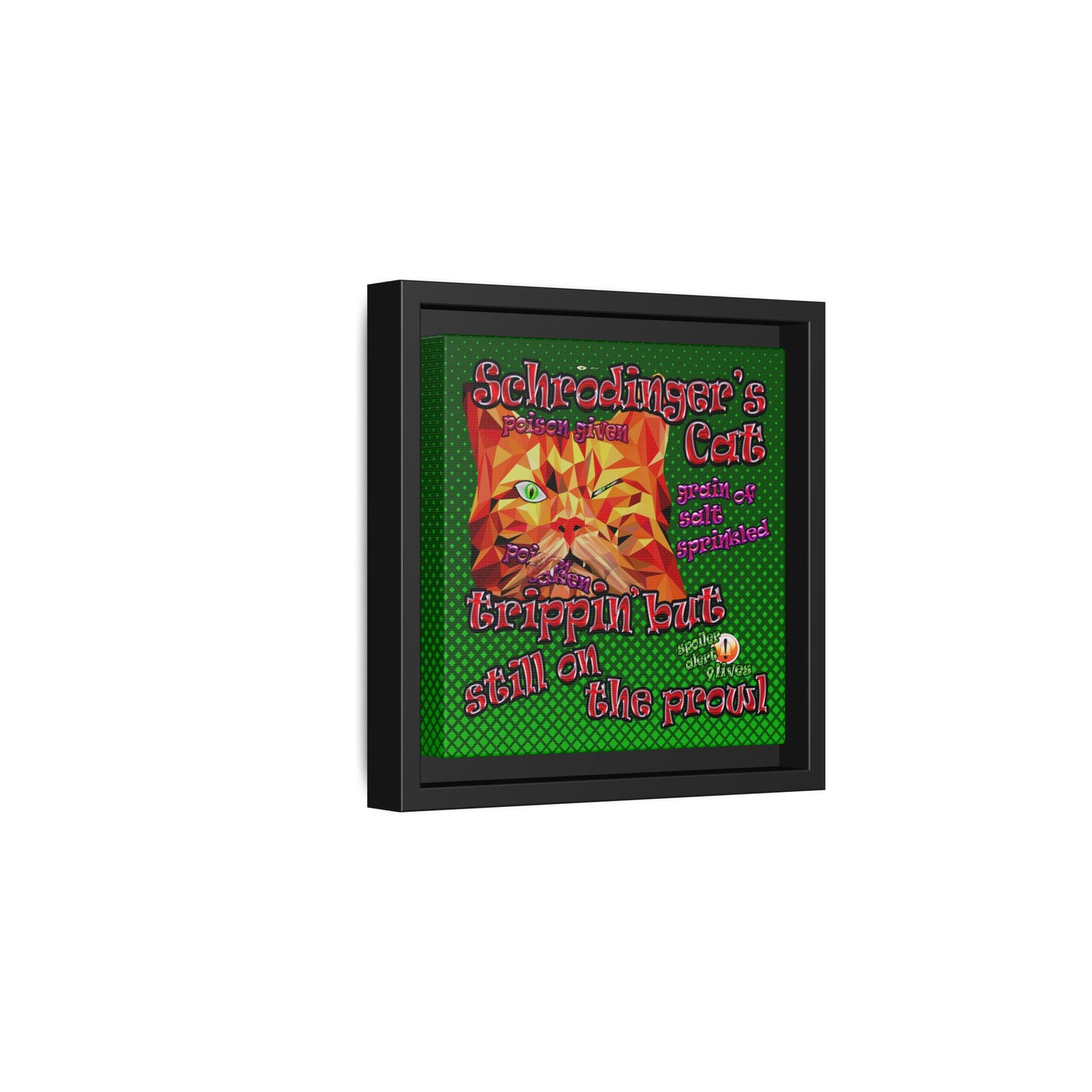 schrodinger's cat - framed canvas art (logo green)