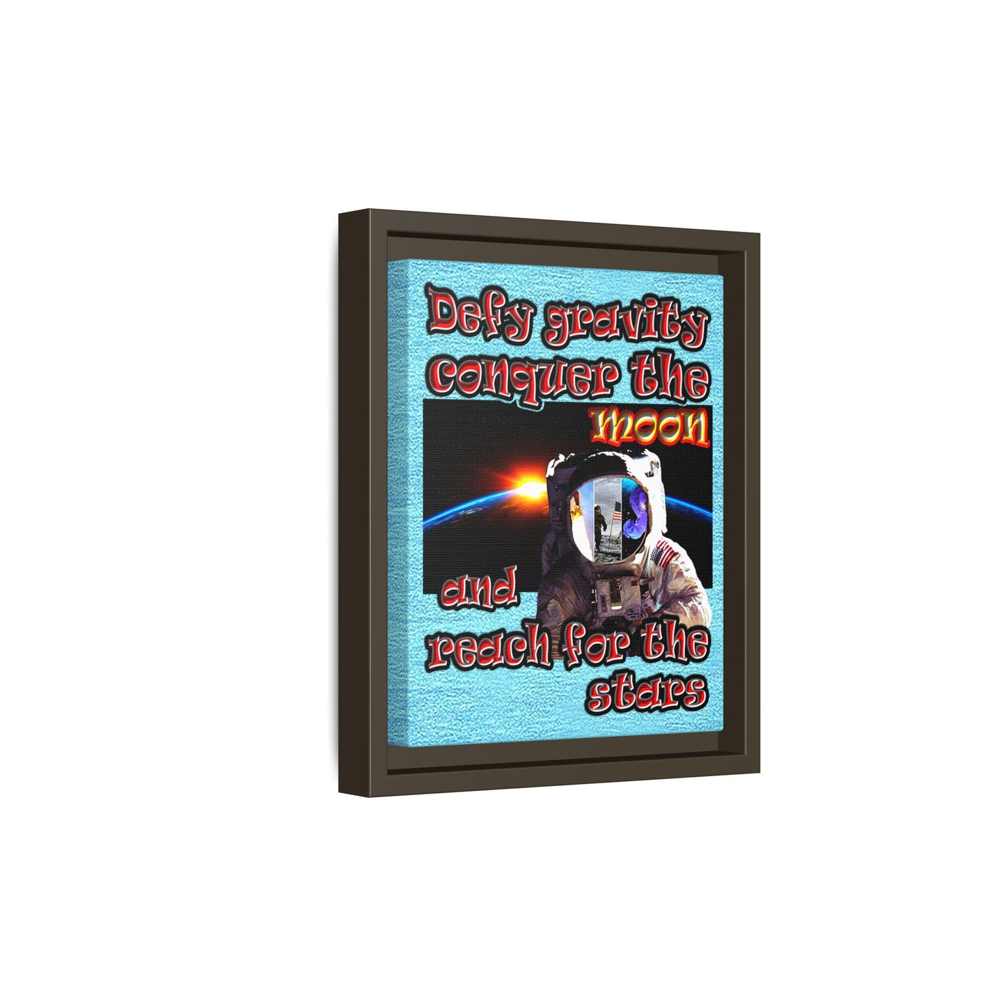 defy conquer reach - framed canvas art (faded blue)