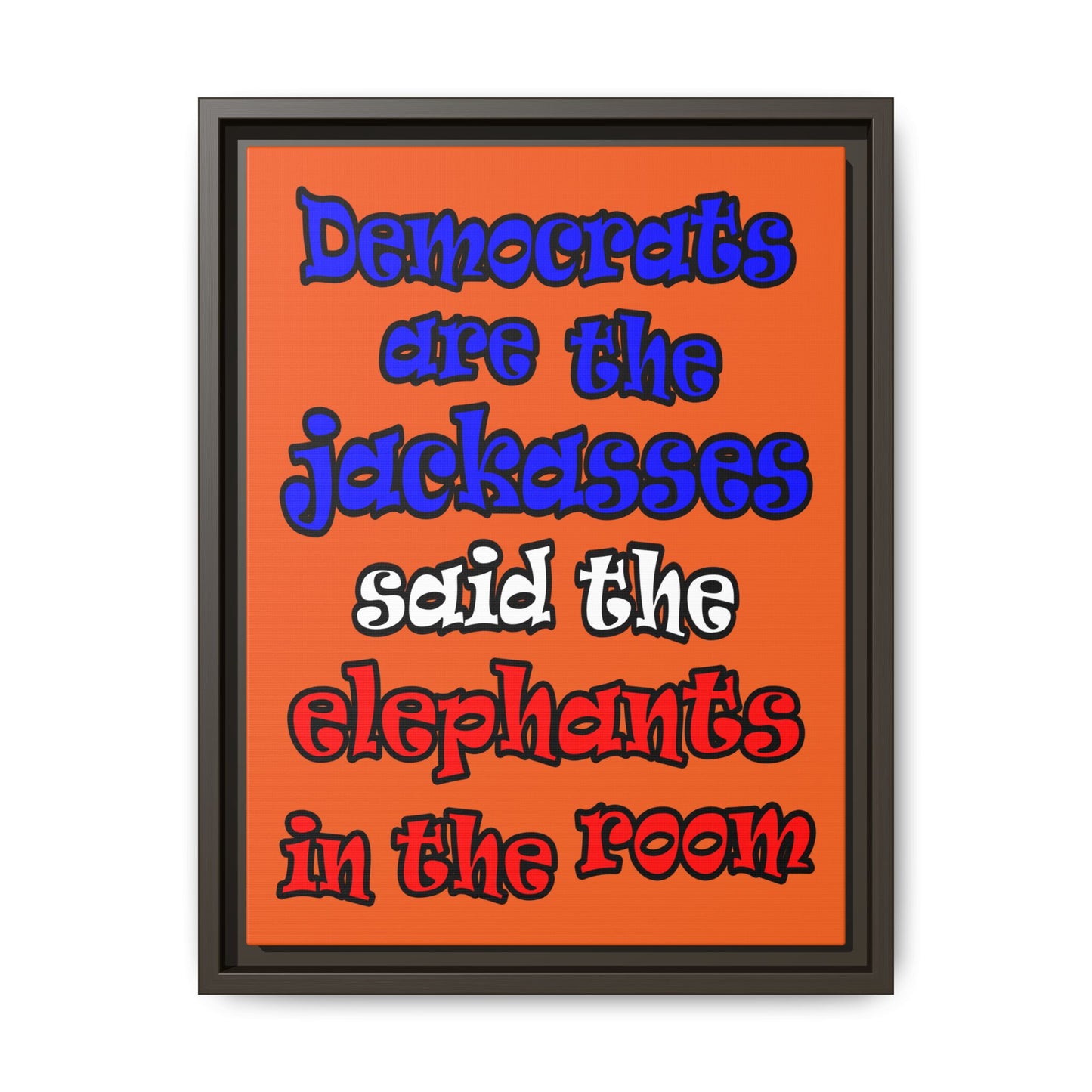 donkeys and elephants - framed canvas art (orange)
