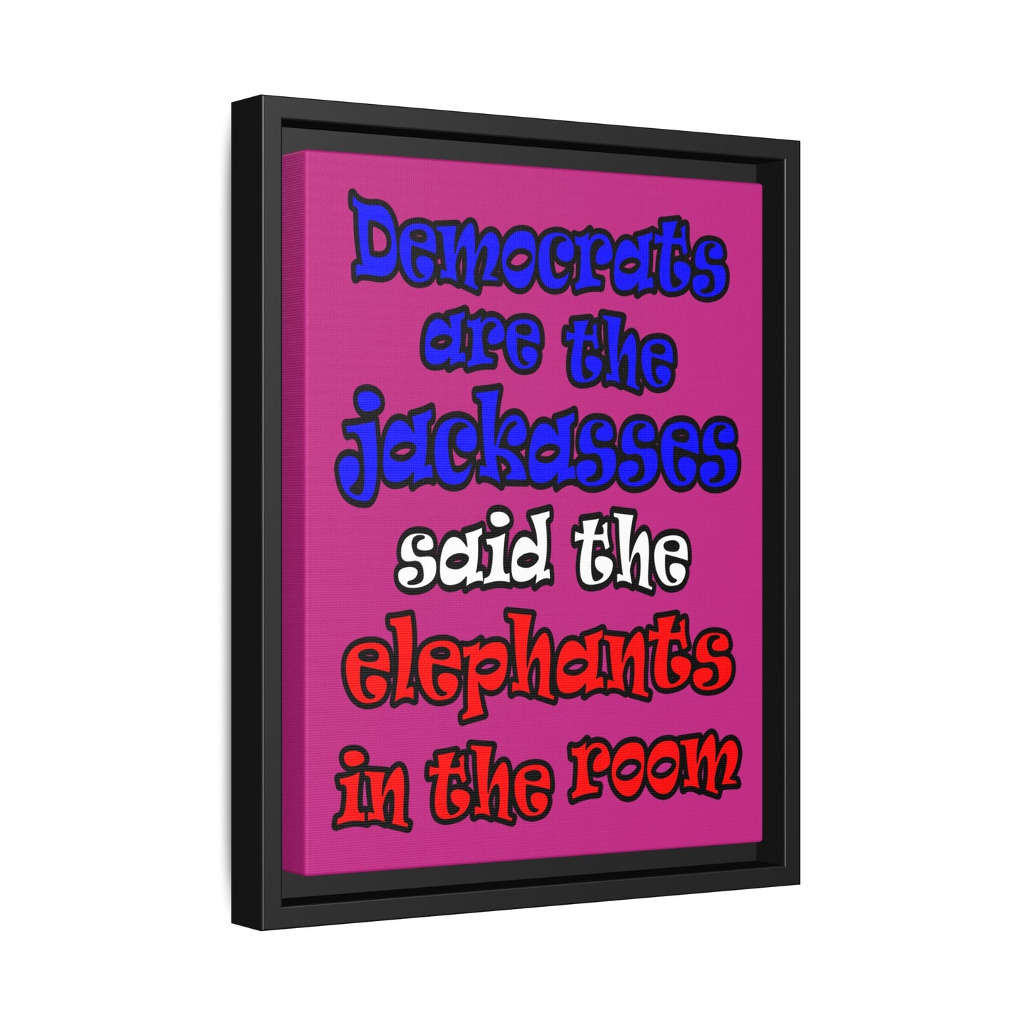 donkeys and elephants - framed canvas art (pink)