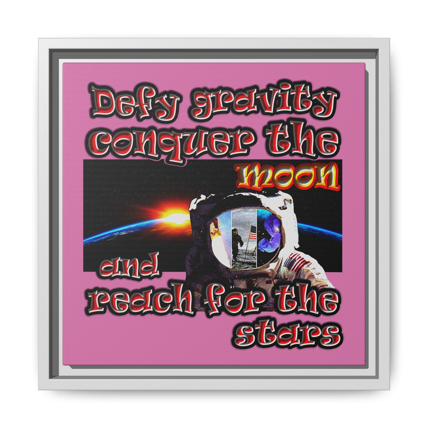 defy conquer reach - framed canvas art (light pink)