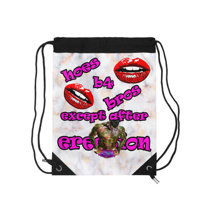 hoes b4 bros - Drawstring Bag (white marble)