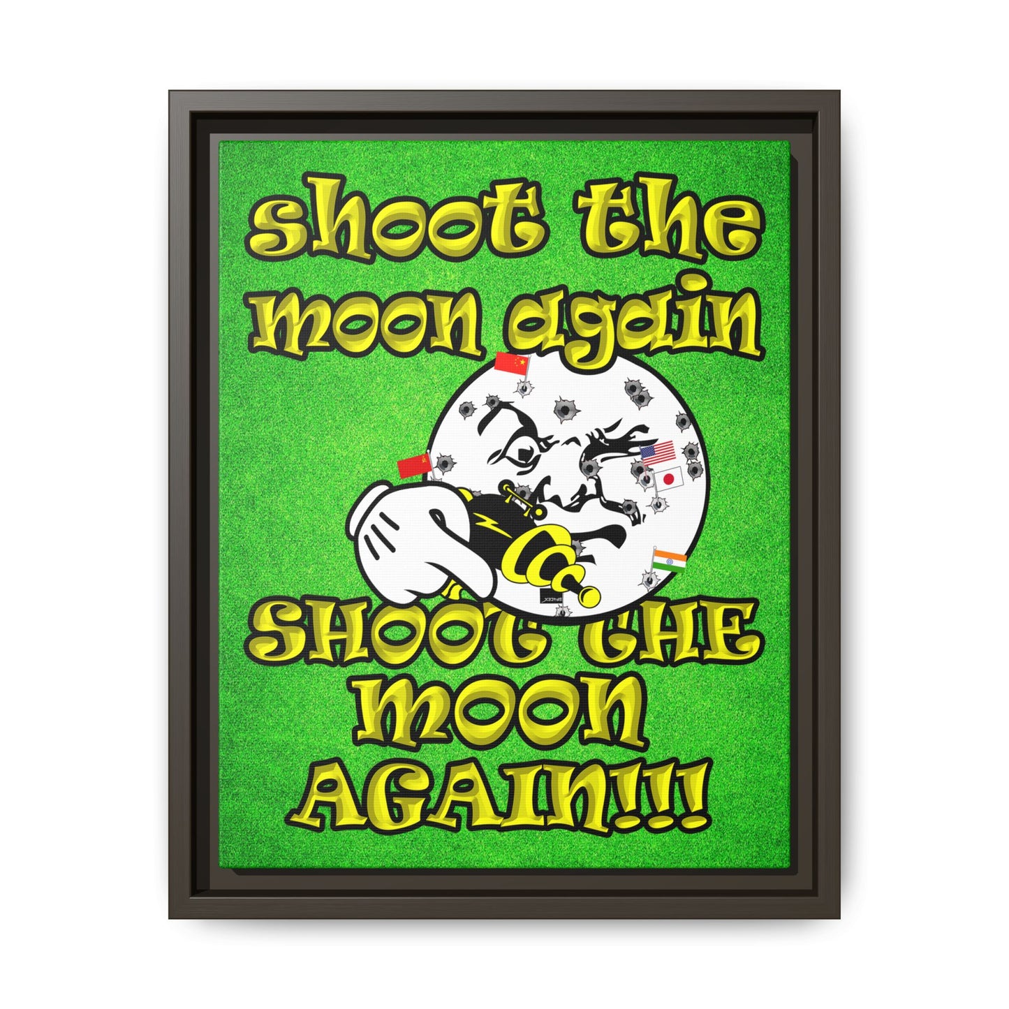 shoot the moon again - framed canvas art (green turf)