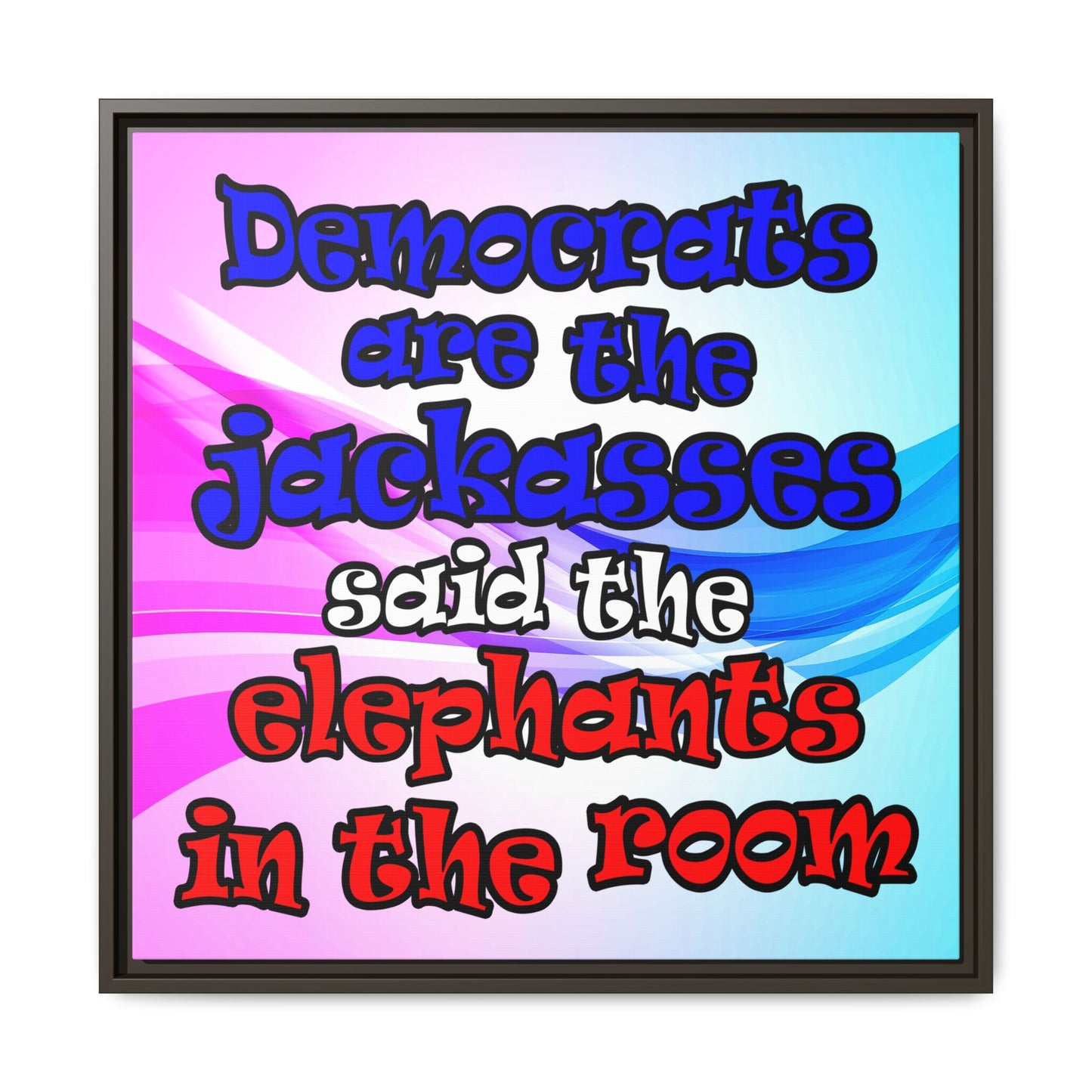donkeys and elephants - framed canvas art (light blue-pink wave)