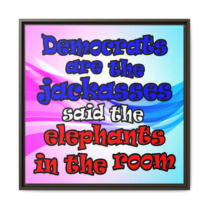 donkeys and elephants - framed canvas art (light blue-pink wave)