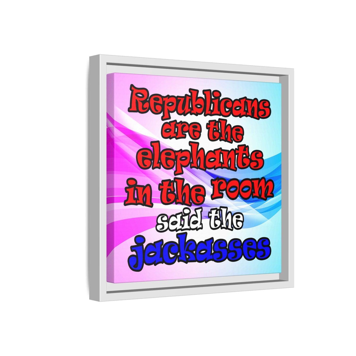 donkeys and elephants - framed canvas art (light blue-pink wave)