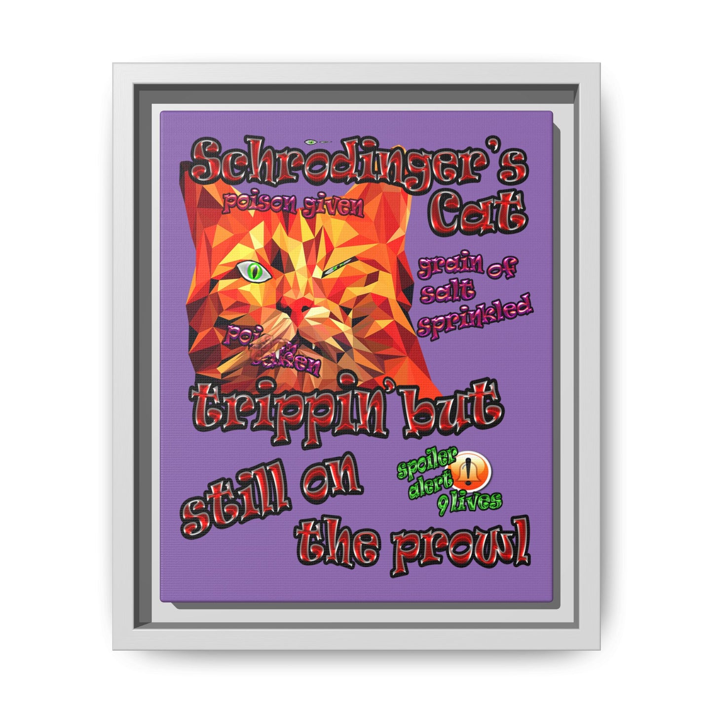 schrodinger's cat - framed canvas art (light purple)