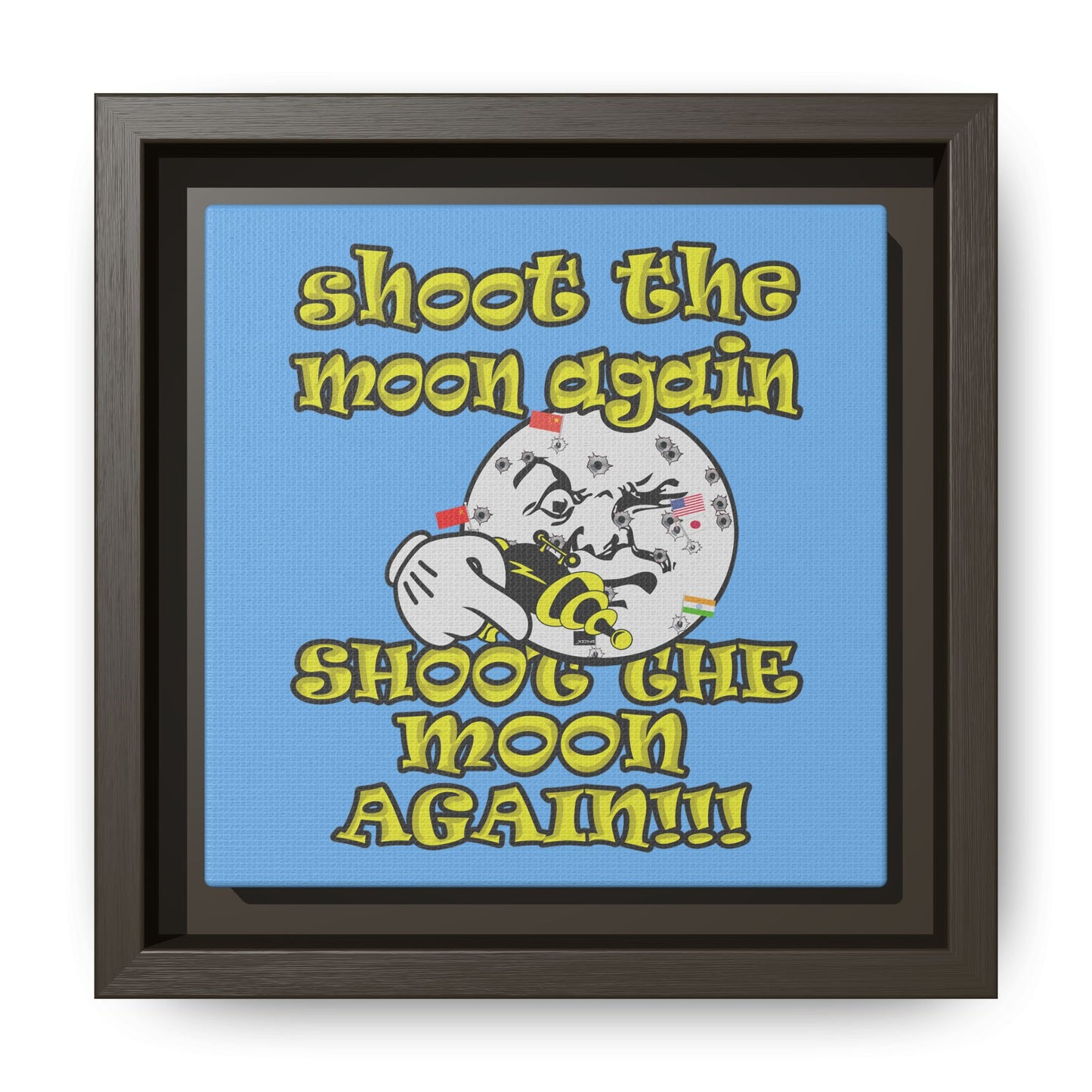 shoot the moon again - framed canvas art (light blue)