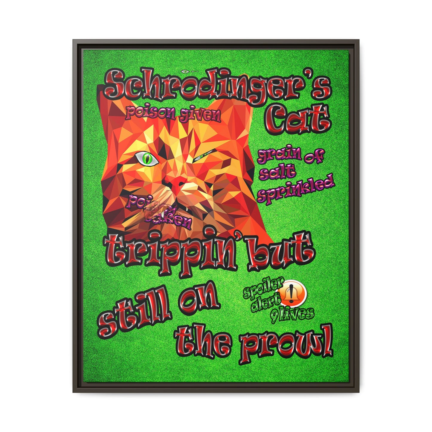 schrodinger's cat - framed canvas art (green turf)