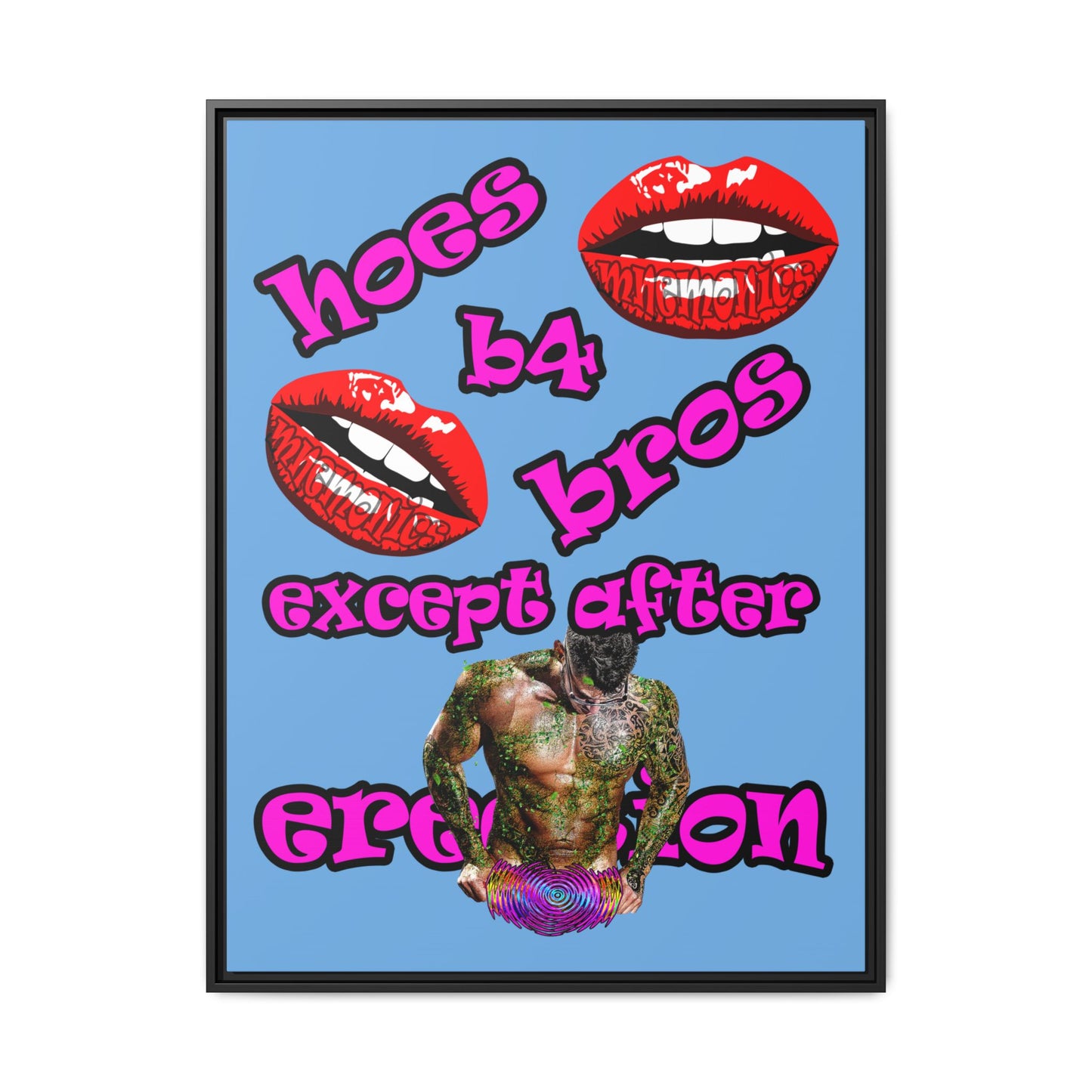 hoes b4 bros - framed canvas art (light blue)