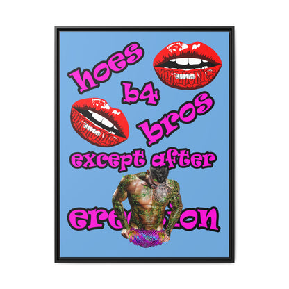 hoes b4 bros - framed canvas art (light blue)