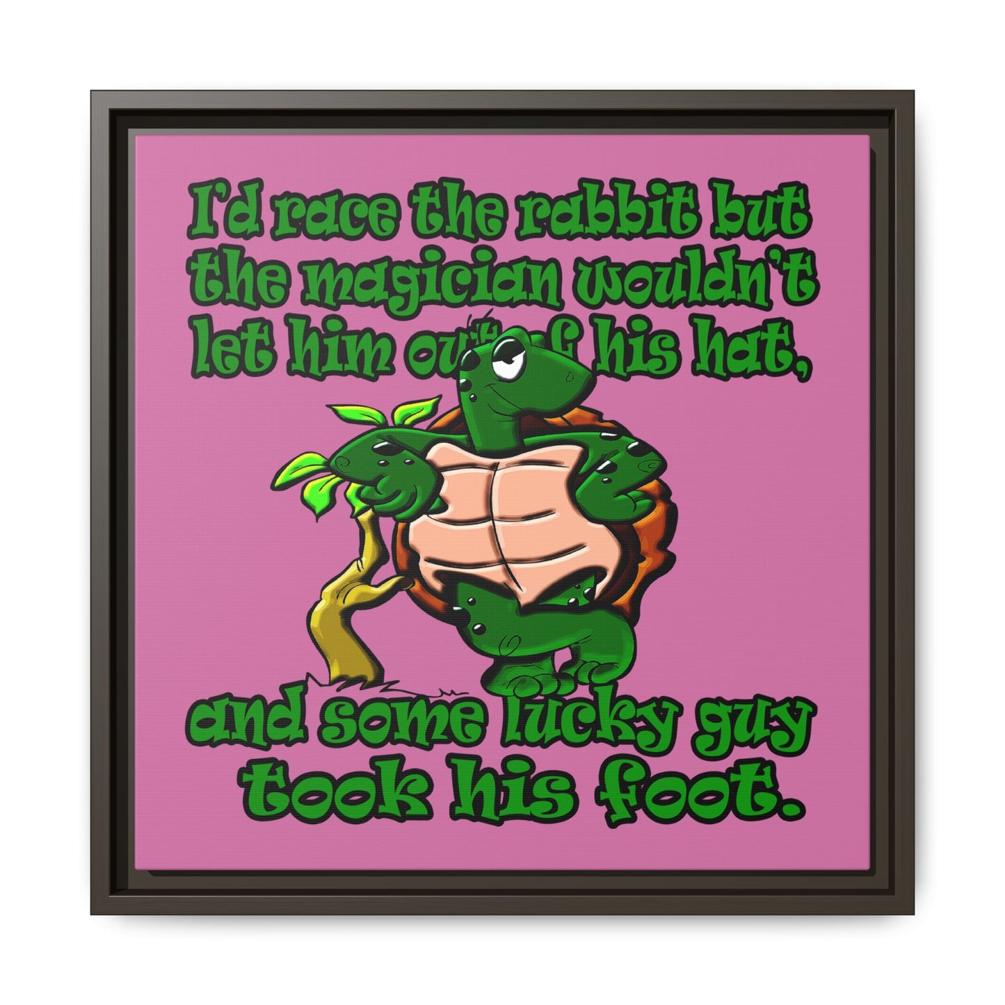 turtle race - framed canvas art (light pink)