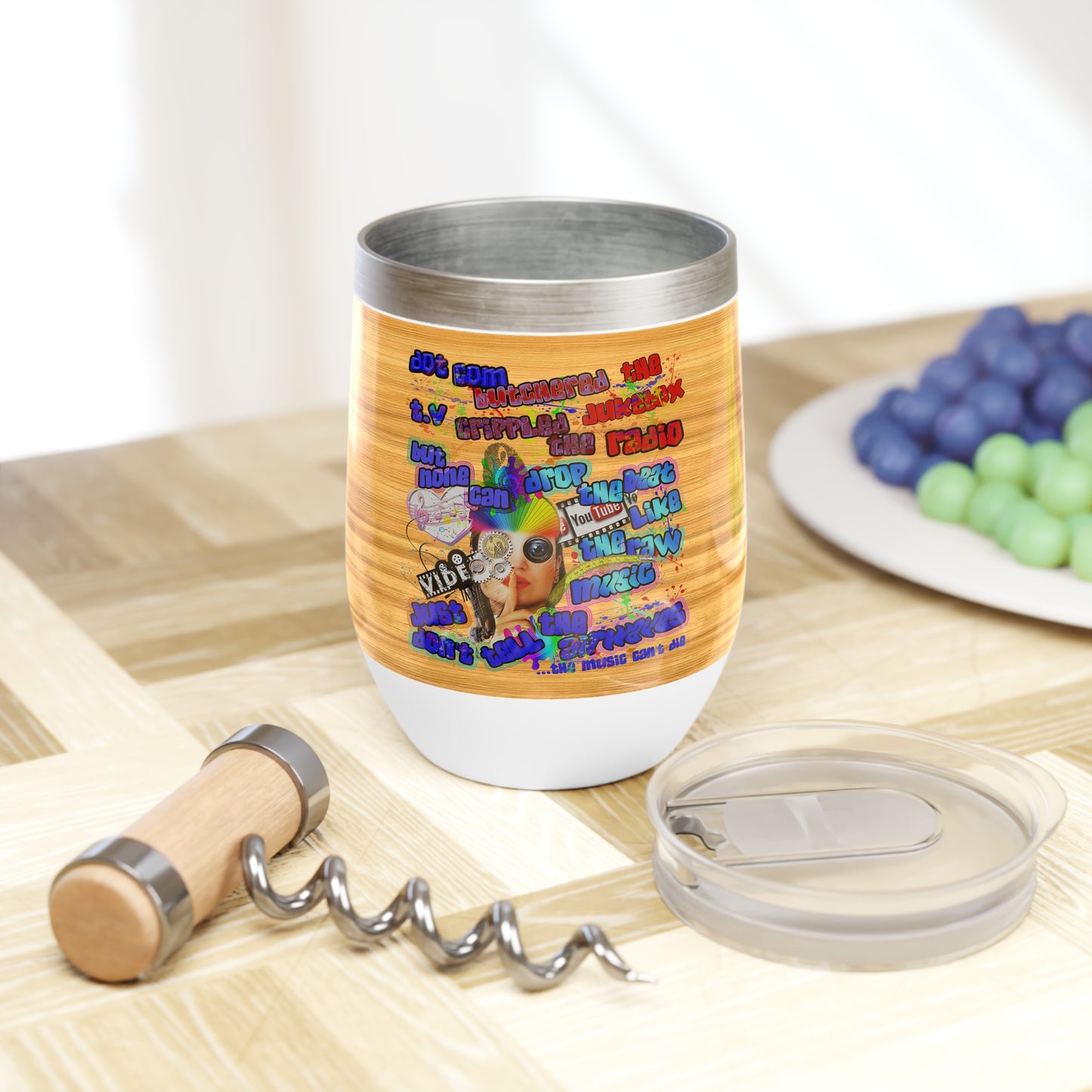 drop the beat - Chill Wine Tumbler  (butterscotch wood finish)